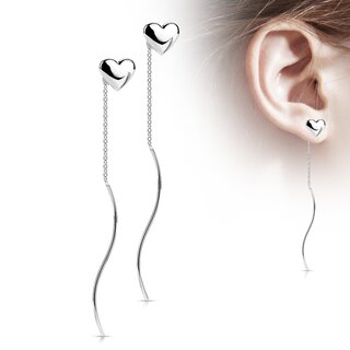 Threader Ear Stud - Chain - Heart