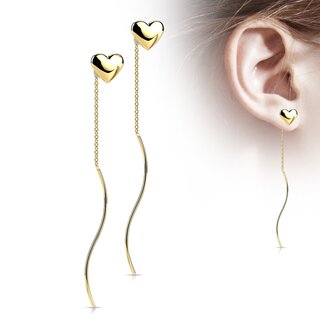 Threader Ear Stud - Chain - Heart