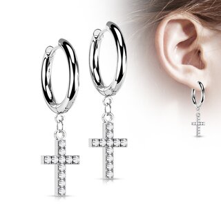 Hoop Earrings - Pendant - Cross - Crystals