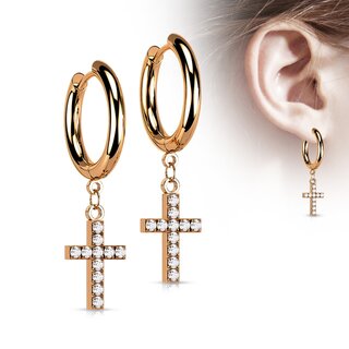Hoop Earrings - Pendant - Cross - Crystals