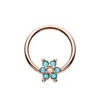 Ball Closure Ring - Rose Gold - Flower - Turquoise