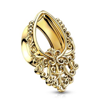 Flesh Tunnel - Steel - Drop - Filigree Swirls - Gold