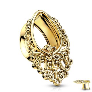 Flesh Tunnel - Steel - Drop - Filigree Swirls - Gold