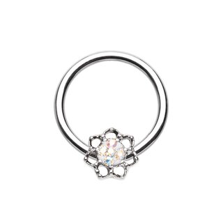 Ball Closure Ring - Silver - Flower - Multicrystal