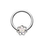 Ball Closure Ring - Silver - Flower - Multicrystal