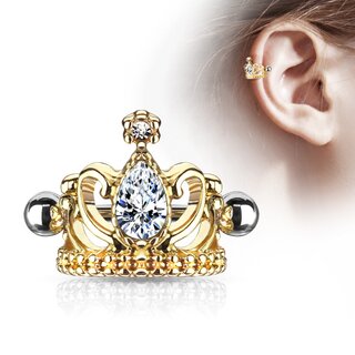 Barbell Piercing - Short - Ear Cuff - Crown - Crystal