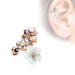 Barbell Piercing - Short - Flower - White - Pearl