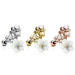 Barbell Piercing - Short - Flower - White - Pearl