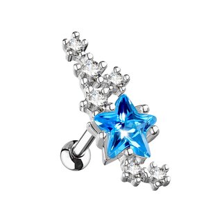 Barbell Piercing - Short - Steel - Crystals - Star