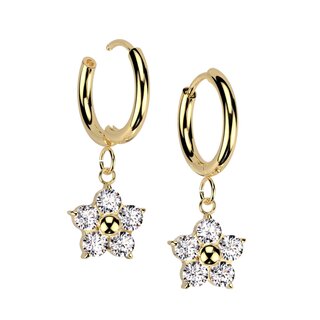 Hoop Earrings - Pendant - Flower - Crystals