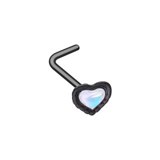 Nose Stud curved - Black - Heart - Opalite