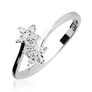 Ring - 925 Silver - Crystal Flowers