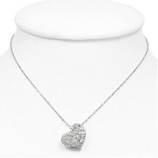 Necklace - Silver - Heart - Crystal - Clear