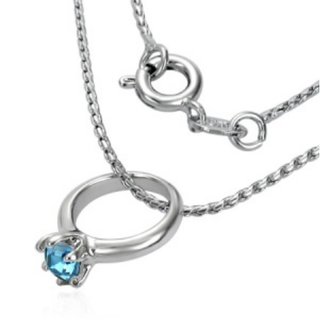 Necklace - Silver - Ring - Crystal - Blue