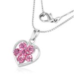 Necklace - Silver - Heart - Crystal - Flower