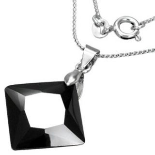 Necklace - Silver - Crystal - Black - Cuts