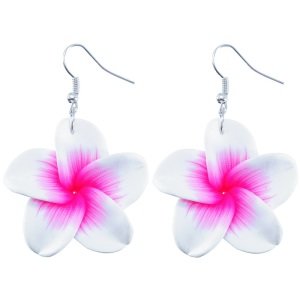 Dangle Earrings - Flower - White-Pink