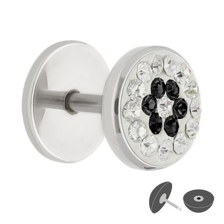 Fake Plug - Silver - Crystal - Flower - Black
