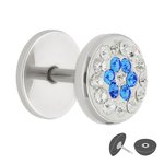 Fake Plug - Silver - Crystal - Flower - Blue