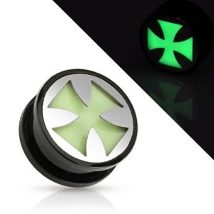 Picture Ear Plug - Glow in the dark - Silver - Celtic Cross