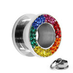 Flesh Tunnel - Silver - Crystals - Colorful