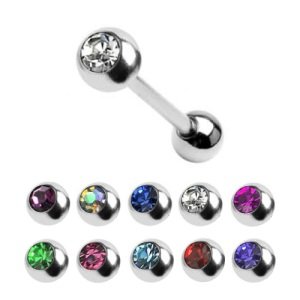 Barbell Piercing - Steel - Silver - Crystal