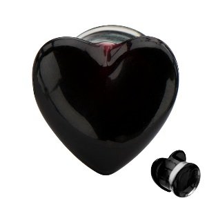Ear Plug - Glass - Heart - Black