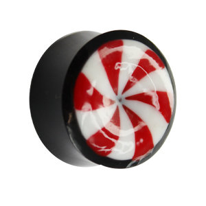 Ear Plug - Horn - Candy - Red-White