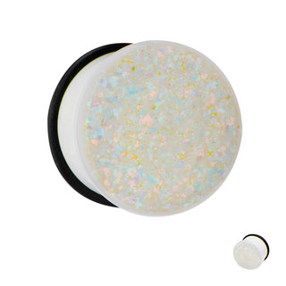 Ear Plug - White - Single Flare - Glitter - 4 mm