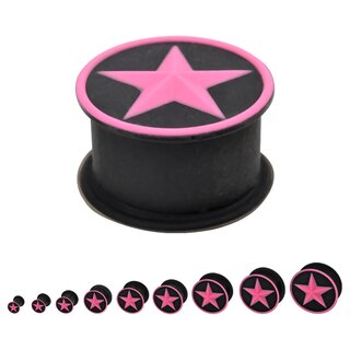 Silicone Ear Plug - Black - Star Pink - 10 mm