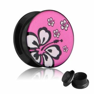 Picture Ear Plug - Screw - Hibiscus - 36 mm