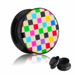 Picture Ear Plug - Screw - Chessboard - Rainbow - 20mm