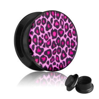 Picture Ear Plug - Screw - Leopard - Pink - 36 mm