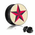 Picture Ear Plug - Screw - Star Red-Black - 5mm