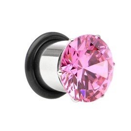 Pink Crystal Ear Plug - Steel - Single Flare