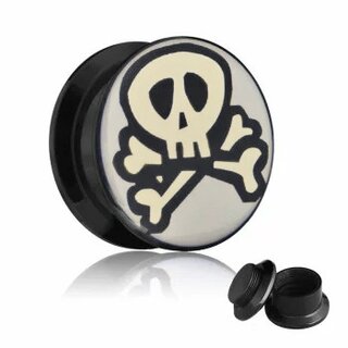 Picture Ear Plug - Screw - Skull - 26mm