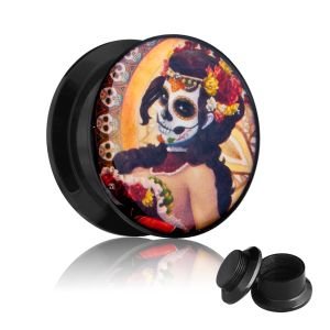 Picture Ear Plug - Screw - La Catrina - Orange - 14 mm