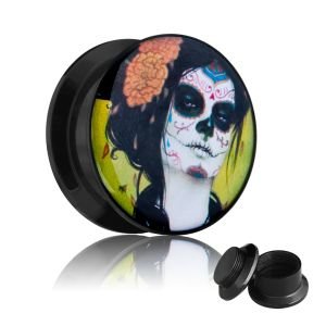 Picture Ear Plug - Screw - La Catrina - Green - 5 mm