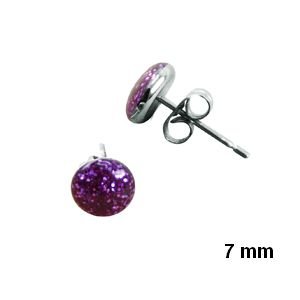 Sterling Silver Ear Stud - Glitter - Purple - 7 mm