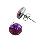 Sterling Silver Ear Stud - Glitter - Purple - 7 mm