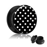 Picture Ear Plug - Screw - Polka Dots - Black - 8 mm