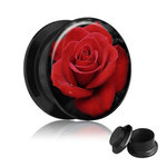 Picture Ear Plug - Screw - Red Rose - 6 mm