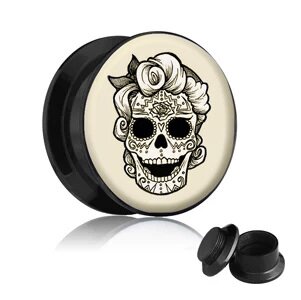 Picture Ear Plug - Screw - Skull - Woman - 4mm