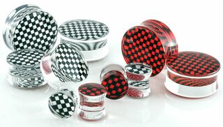 Silhouette Ear Plug - Chessboard - Check - Red -  10 mm