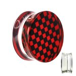 Silhouette Ear Plug - Chessboard - Check - Red -  10 mm