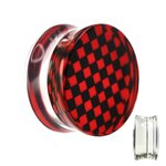 Silhouette Ear Plug - Chessboard - Check - Red -  28 mm