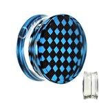 Silhouette Ear Plug - Chessboard - Check - Blue -  10 mm
