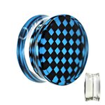 Silhouette Ear Plug - Chessboard - Check - Blue -  28 mm