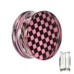 Silhouette Ear Plug - Chessboard - Check - Pink -  16 mm